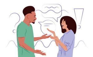 Illustration of two people talking